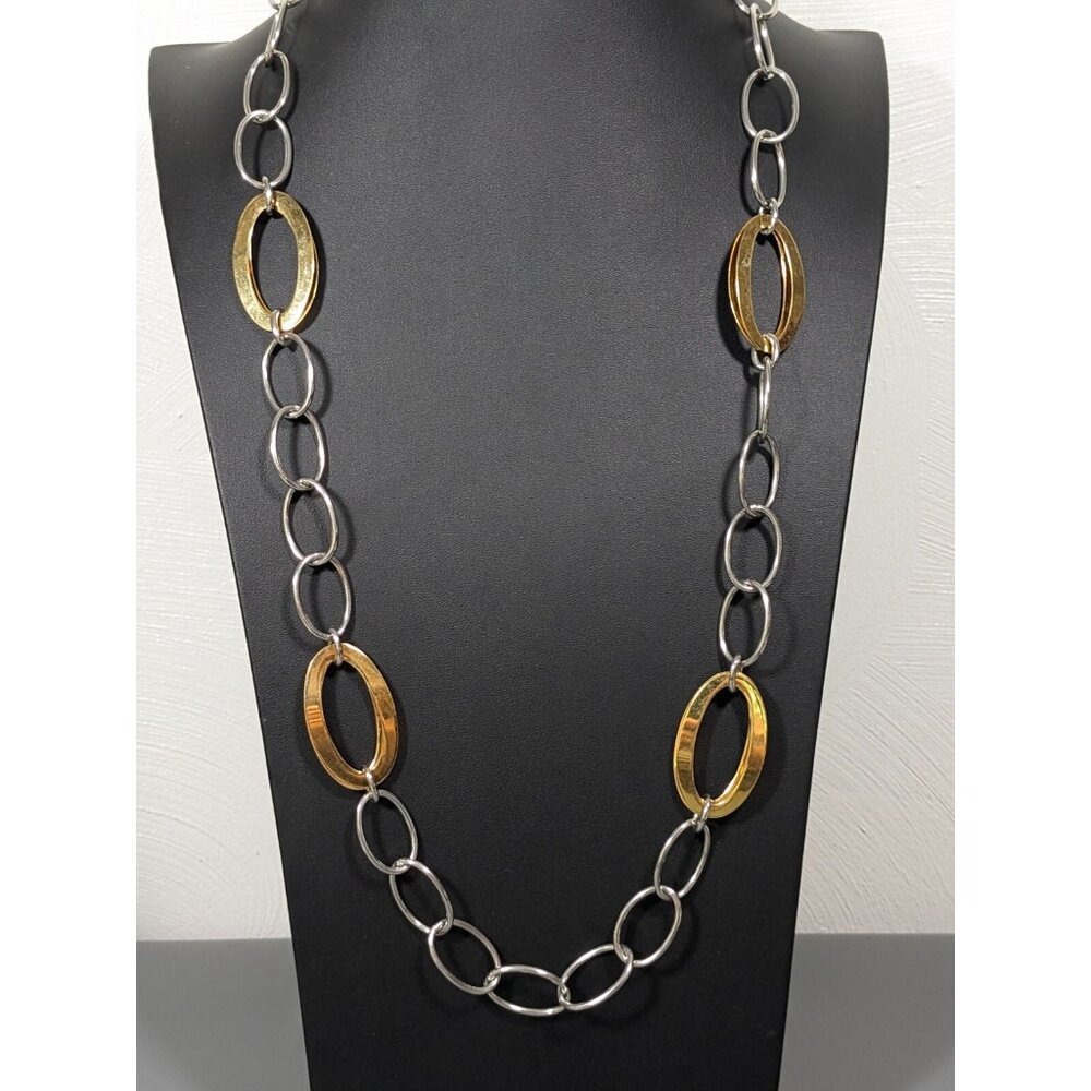 Milor Stainless‎ Steel Two Tone Oval Chain Link Bold Statement Necklace 30 in